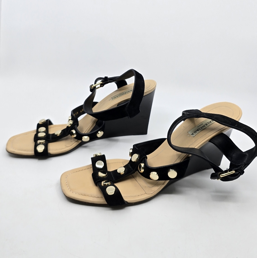 Balenciaga Leather Studded Accent T-Strap Sandals - Picture 5 of 16